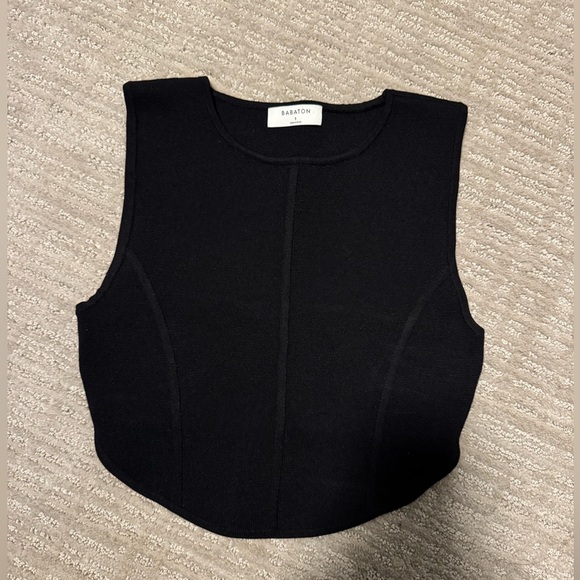 Aritzia Babaton Sculpt Black Fitted Crop Tank Top - Picture 1 of 2